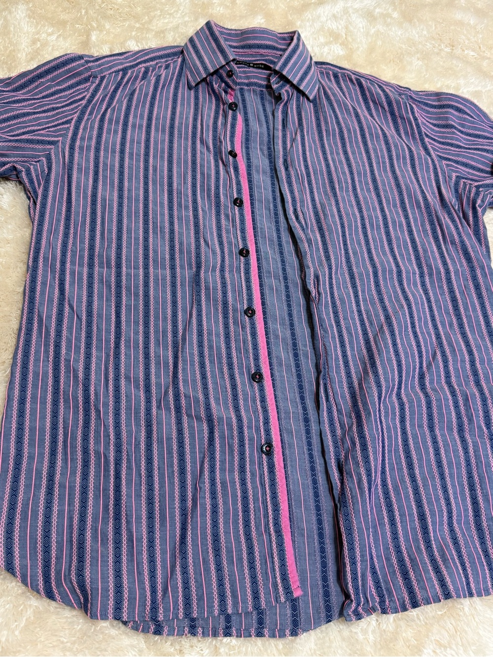 Hammer Made Striped Button-Up Shirt in Blue and Pink
